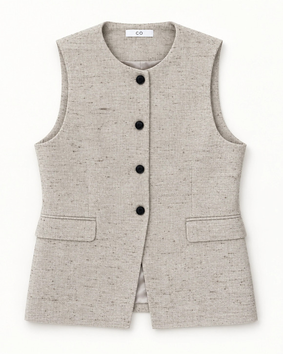 CO Jackets & Blazers - CO Button Down Hemp Silk Vest in Dark Oat Mlange